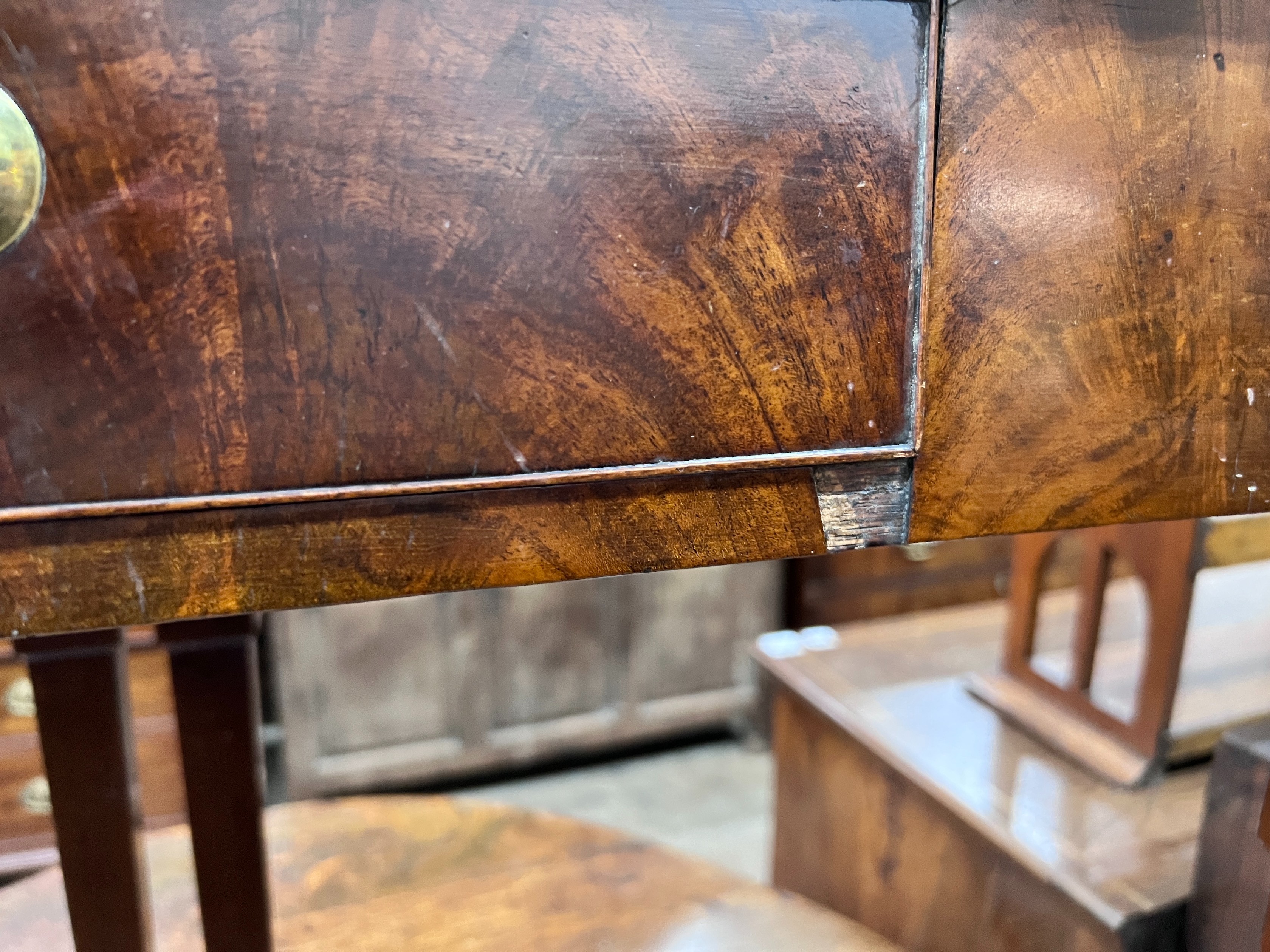 A George III mahogany rectangular folding tea table, width 86cm, depth 42cm, height 73cm *Please note the sale commences at 9am.